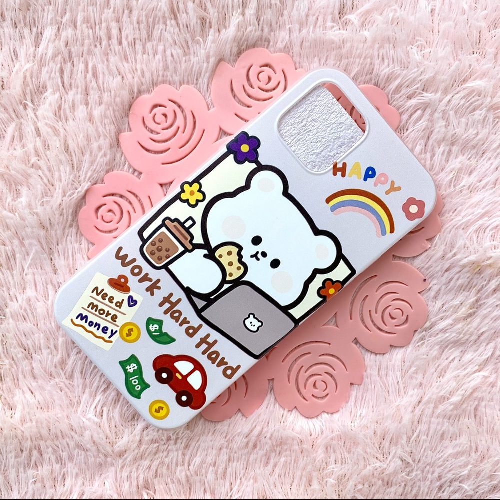 Kawaii Cute Bear Cartoon Boba Iphone 12 Case